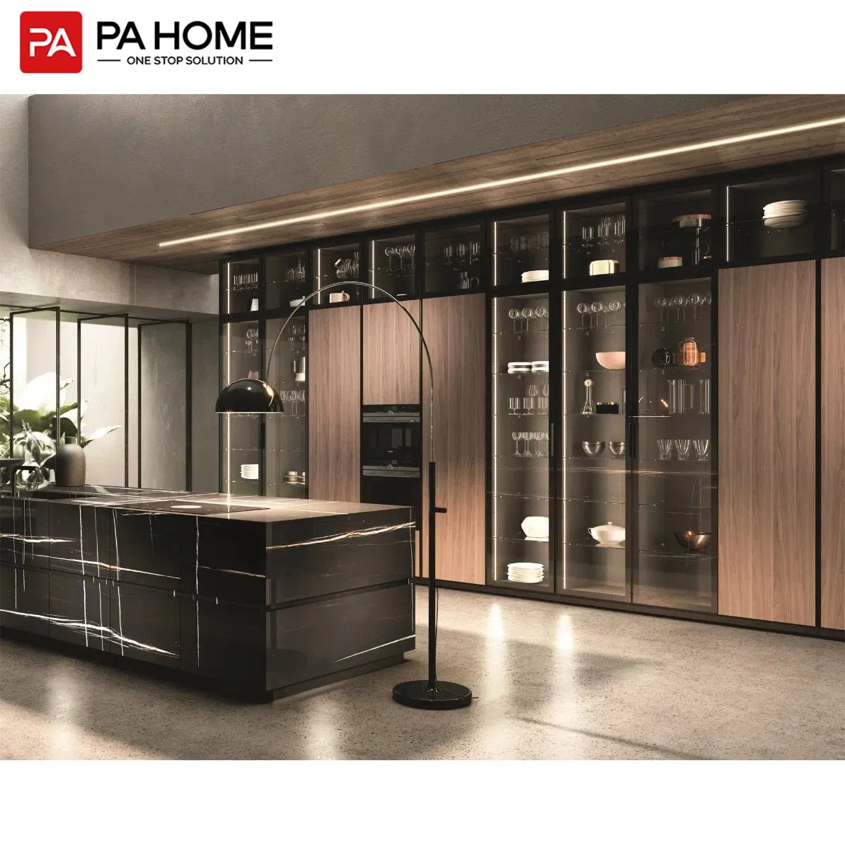 Muebles de cocina modulares de alta gama de madera europea, diseño de armarios de almacenamiento personalizados