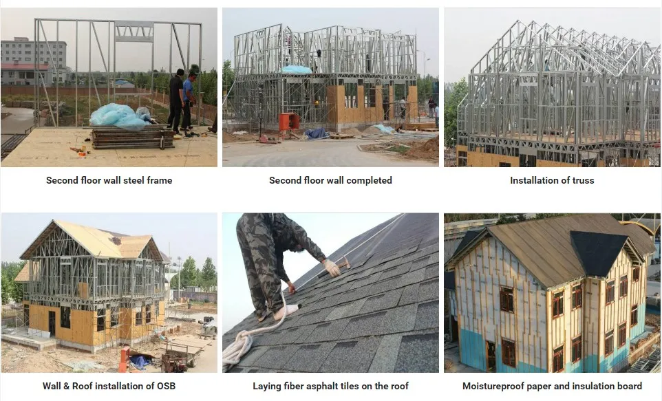 Diseño moderno de villa prefabricada de lujo de estructura de acero ligero de dos plantas
