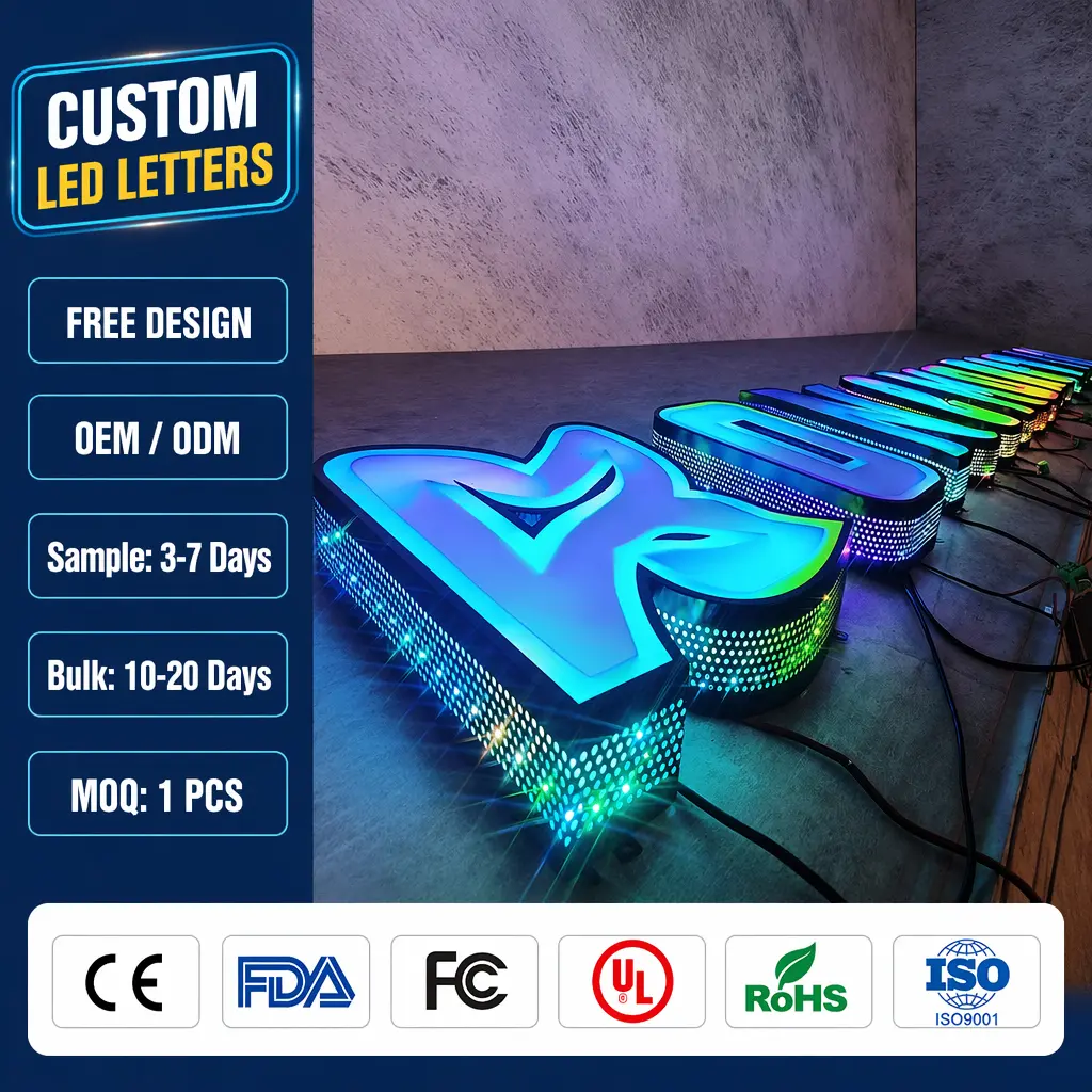Custom Custom RGB Color-Changing Starlight Perforated LED Channel Letters – 3D Illuminated Signage for Storefront, Wedding & Event Decor Factory, Factories
