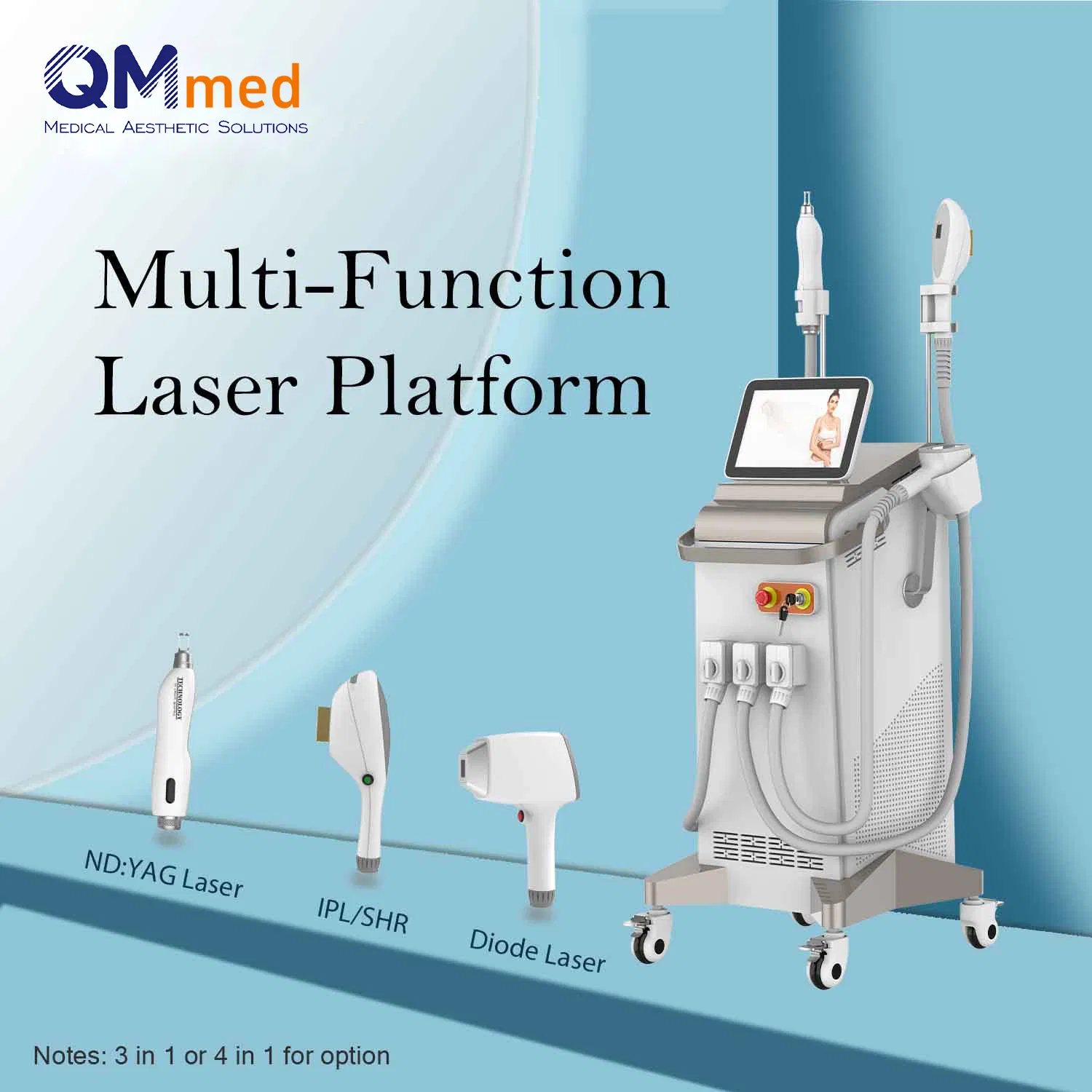 Latest Technology 3-in-1 4 Wavelengths Diode Laser Removal &amp; ND YAG Laser &amp; RF Skin Rejuvenation Machine