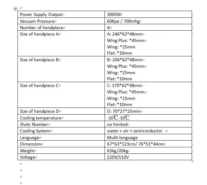 Machine Specifications