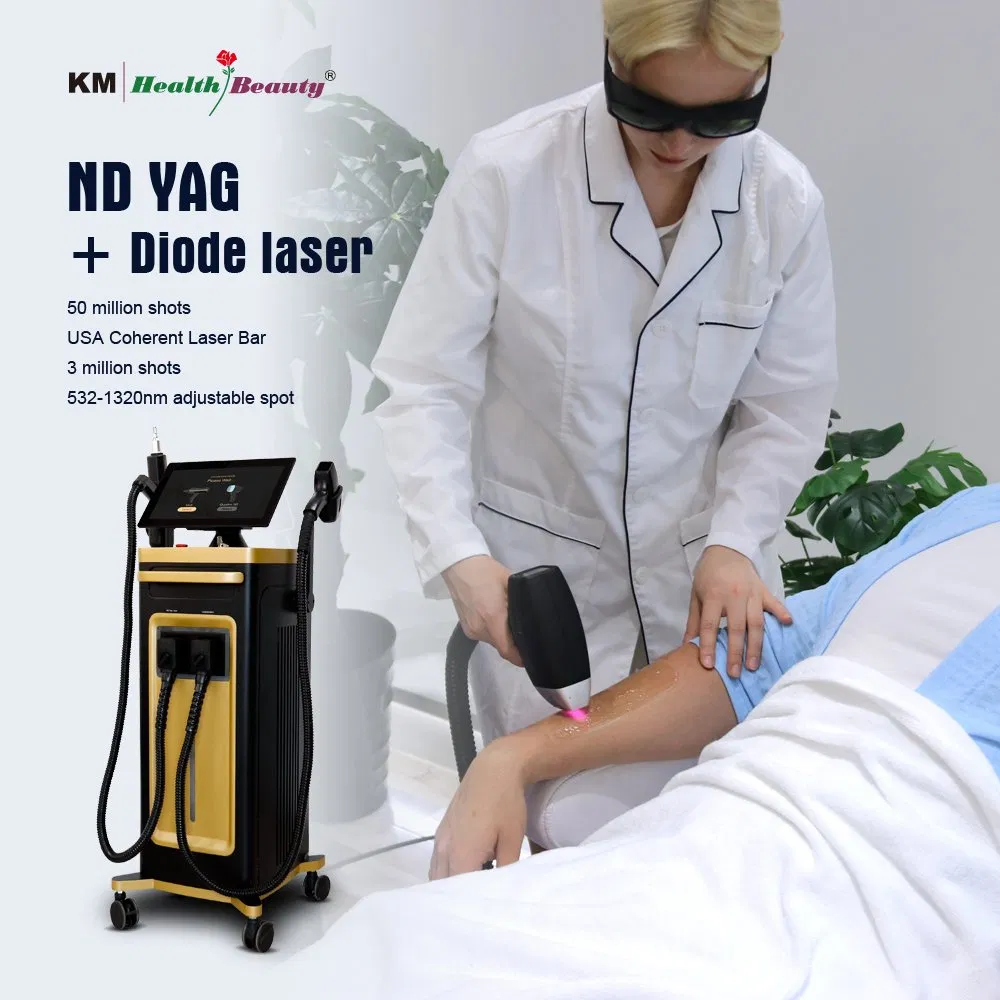 2000W 5 Waves Adjustable Spotsize ND YAG + Diode Laser 2 in 1 Machine USA Laser Skin Analysis Technology