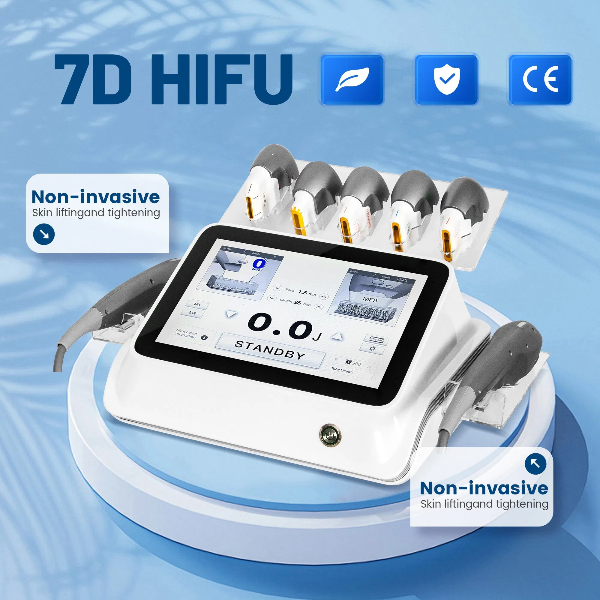 Professional Portable Ultrasound Focused Face Lifting 7D Hifu Beauty Machine 7 Cartridges 2 Handles Smas Facial Lift Body Slim Anti Wrinkle