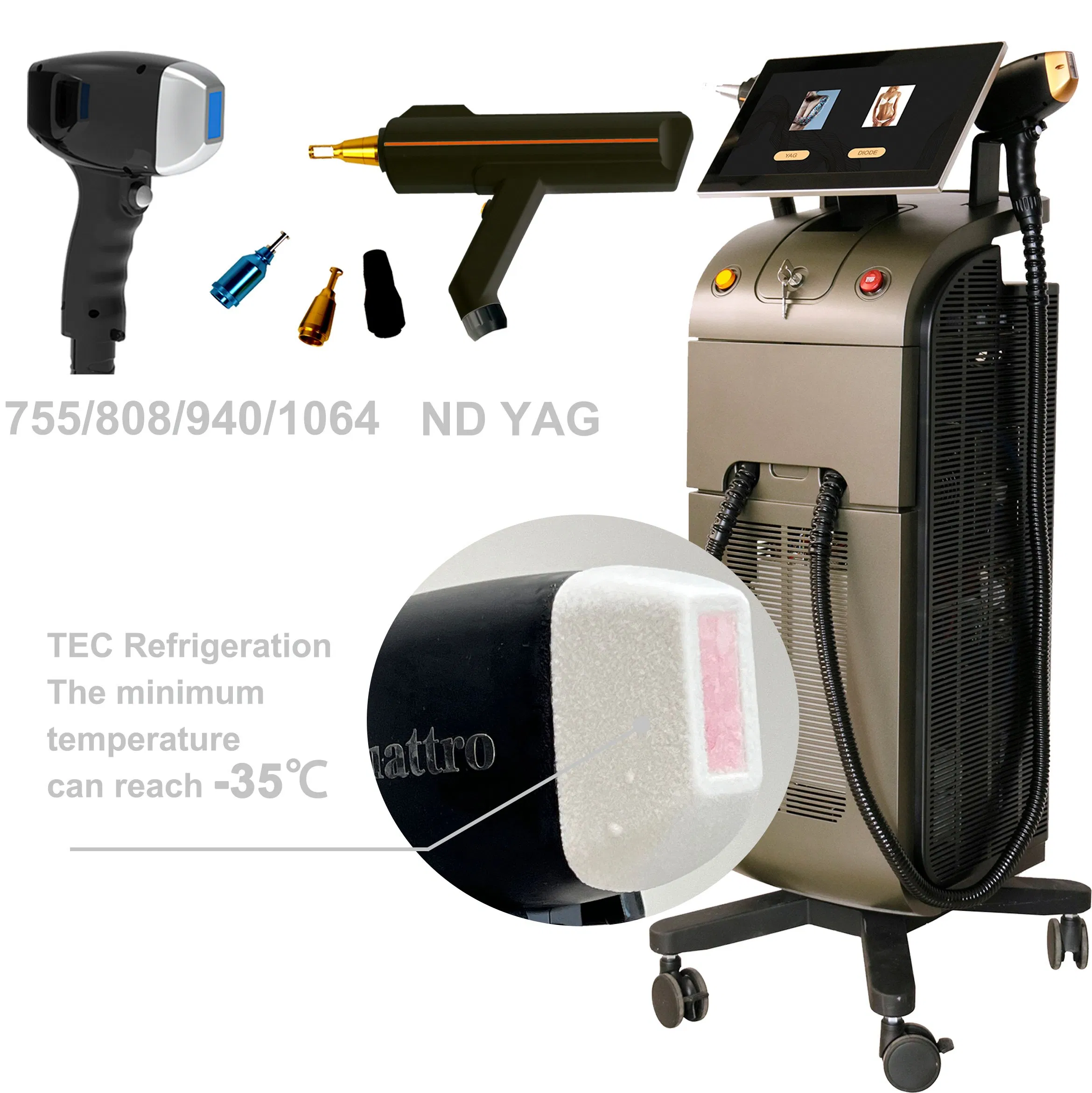 2000W 5 Waves Adjustable Spotsize ND YAG + Diode Laser 2 in 1 Machine USA Laser Skin Analysis Technology