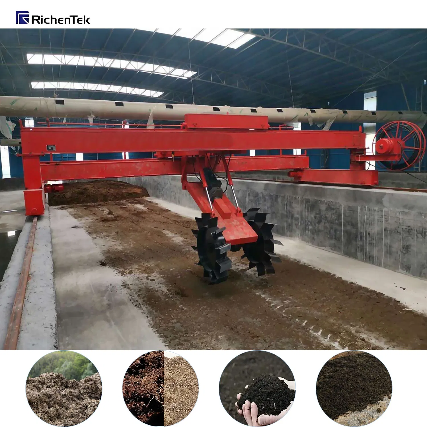 Wheel Disc Compost Turner Machine for Fermentation - Large-Scale Organic Waste &amp; Livestock Manure Composting Equipment