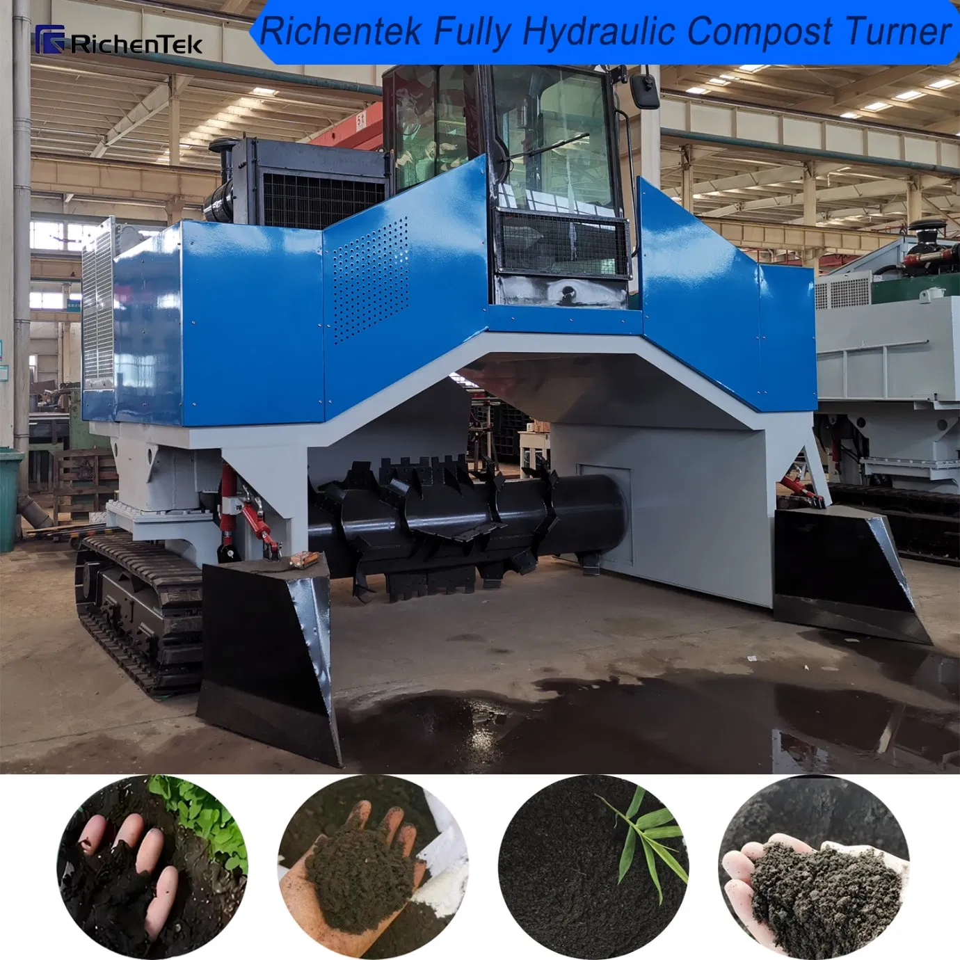 Wheel-Type Compost Turner Machine for Poultry Waste - Efficient Cow Dung and Chicken Manure Composting Equipment