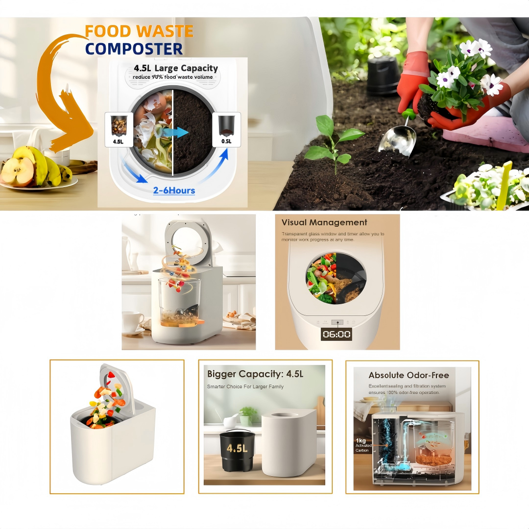 Smart White 4.5L Electric Composter Kitchen Food Waste Composting Machine Automatic Food Recycler Household Garbage Disposal
