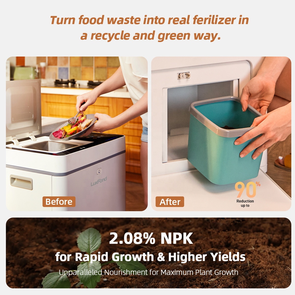 21L Kitchen Food Organic Electric Waste Composter Garbage Disposal Machine Household for Organic Fertilizer Making