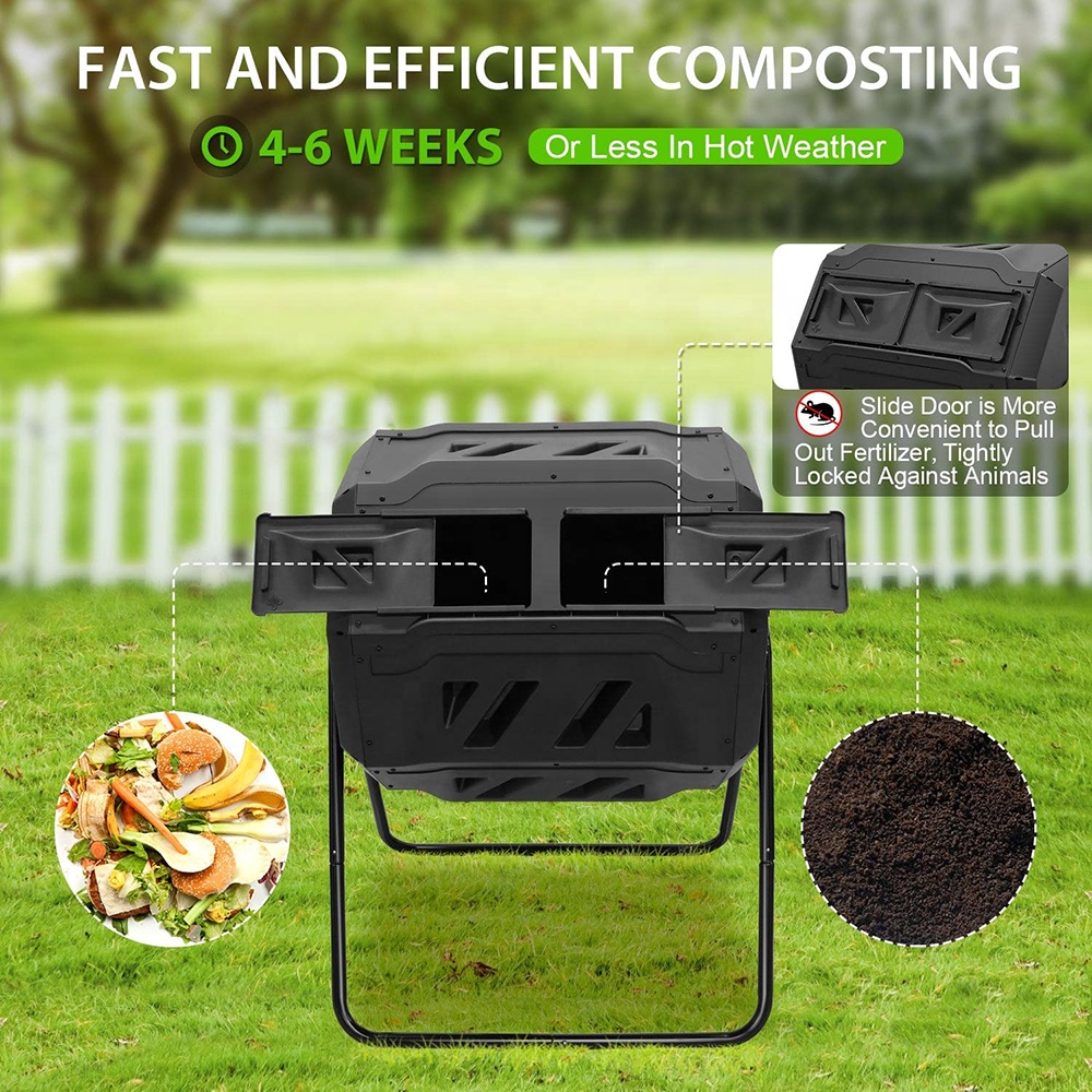 160L Outdoor Tumbling Composter Dual Rotating Batch Composting Bins Moving Type Turner Machion Composter for Garden Yard