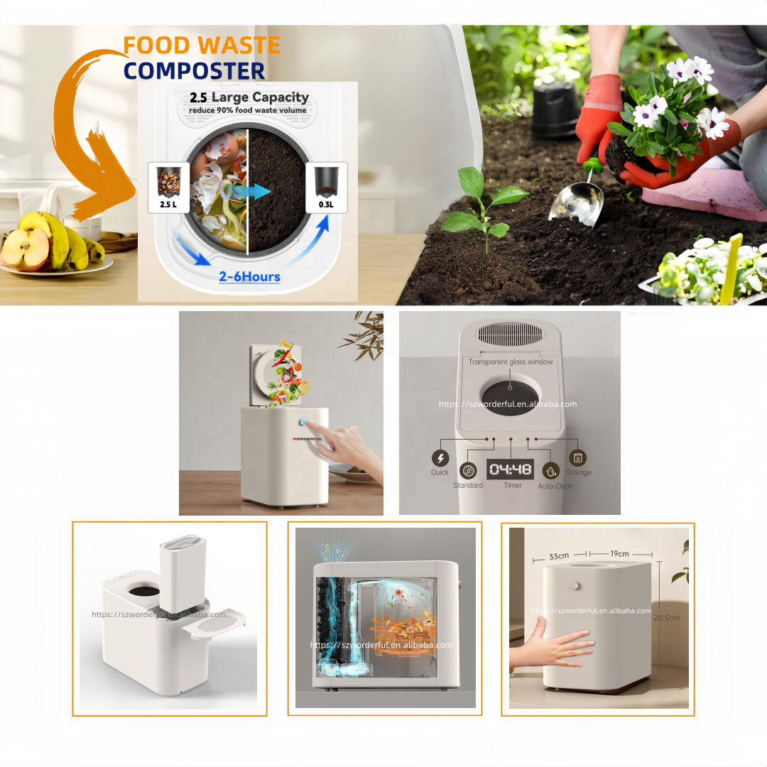 OEM 2.5L Smart Waste Kitchen Composter Turning Food Waste to Compost Electric Compost Bin Factory Whole Customized White