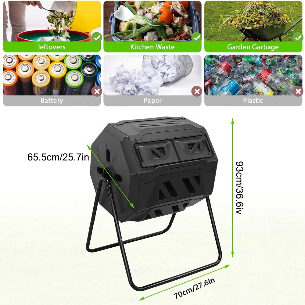 160L Outdoor Tumbling Composter Dual Rotating Batch Composting Bins Moving Type Turner Machion Composter for Garden Yard