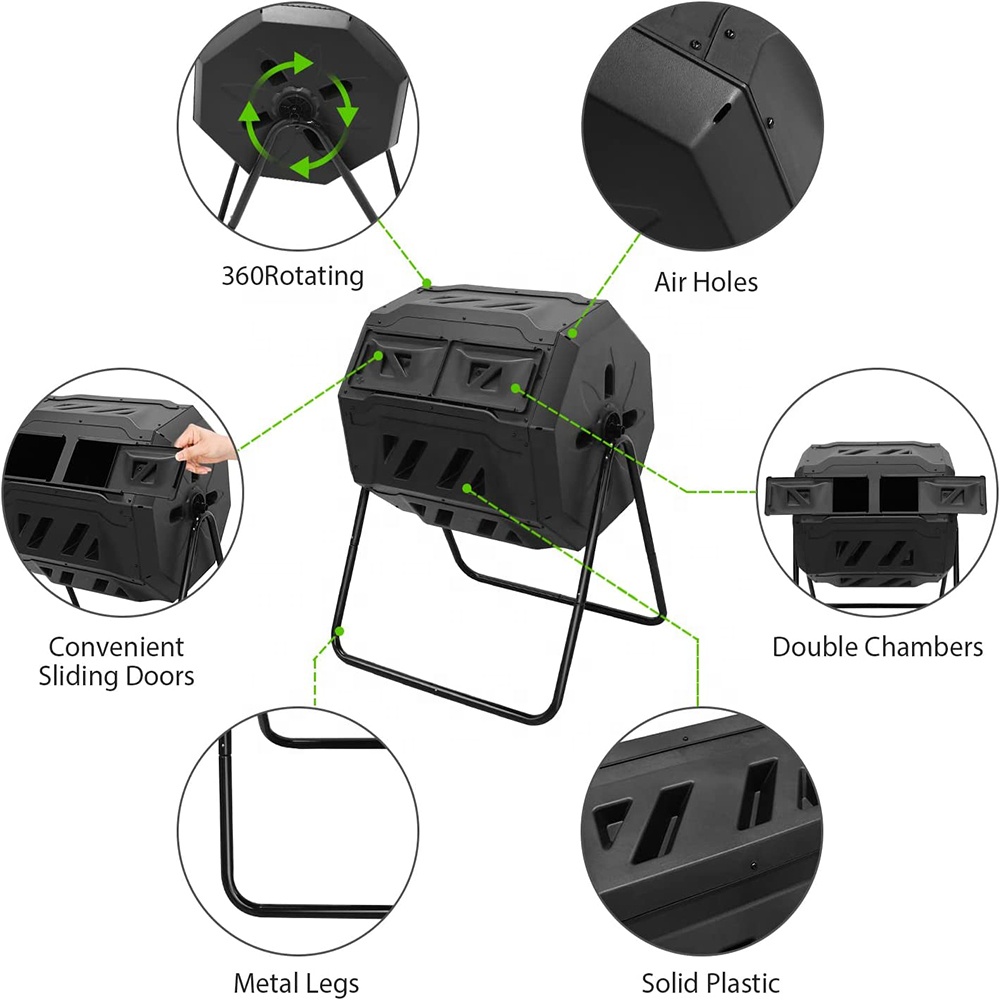160L Outdoor Tumbling Composter Dual Rotating Batch Composting Bins Moving Type Turner Machion Composter for Garden Yard