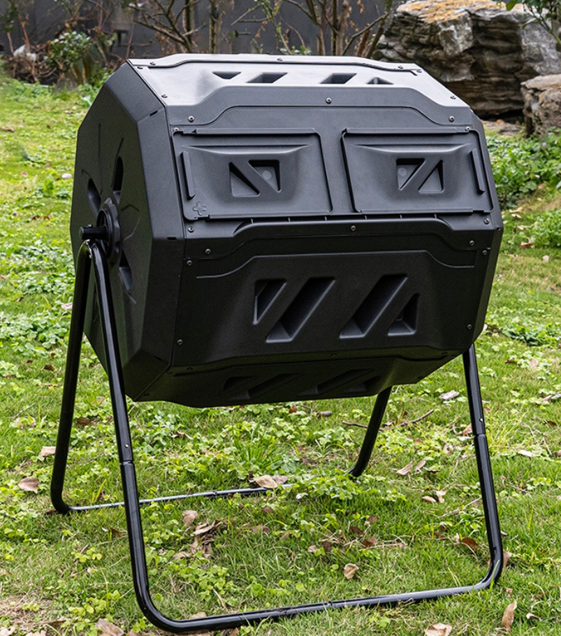Garden Composting Tumbler Garden Composter With Sliding Door and Solid Steel FrameDual Chamber Tumbling Composter
