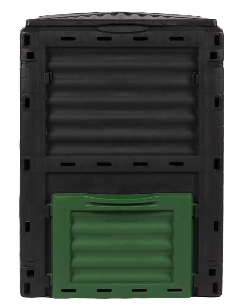 HUGELEAF All-season Eco-friendly PP 300L Modern Outdoor Dark Green+Black Garden Compost Bin with Sliding Door Easy Assembling