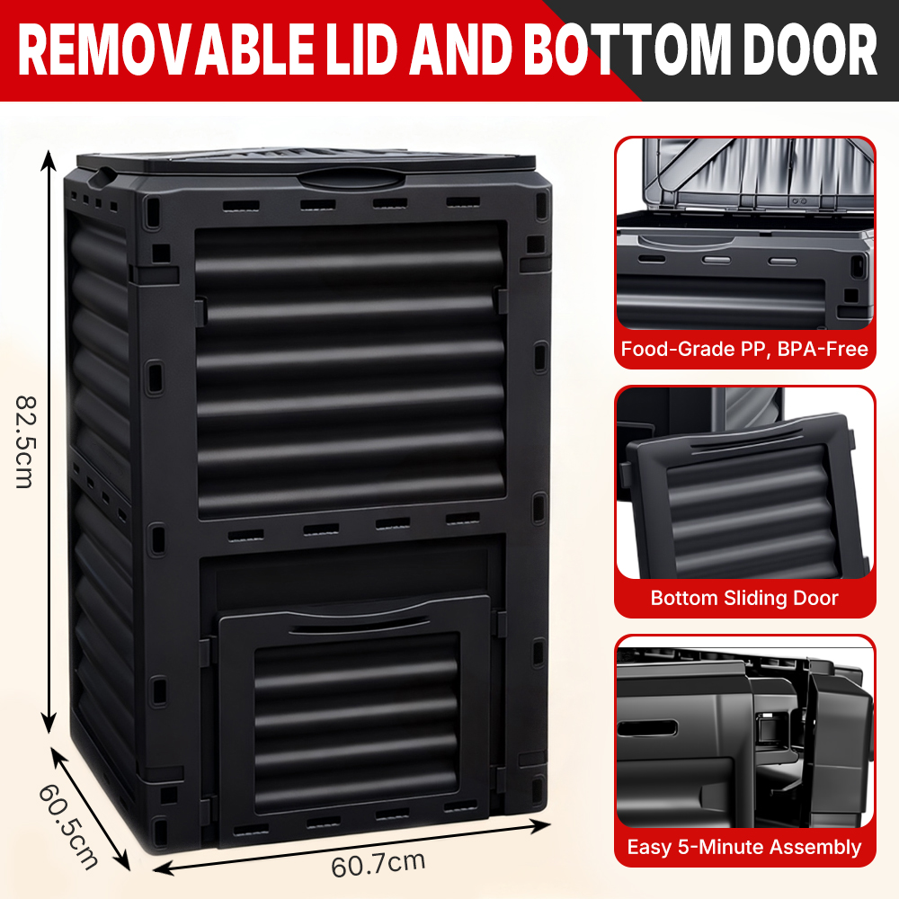 One99 Factory Direct 300L Plastic Garden Compost Bin Large Capacity Outdoor Worm Composter for Bulk Organic Waste Recycling