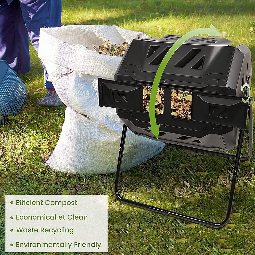 160L Outdoor Tumbling Composter Dual Rotating Batch Composting Bins Moving Type Turner Machion Composter for Garden Yard