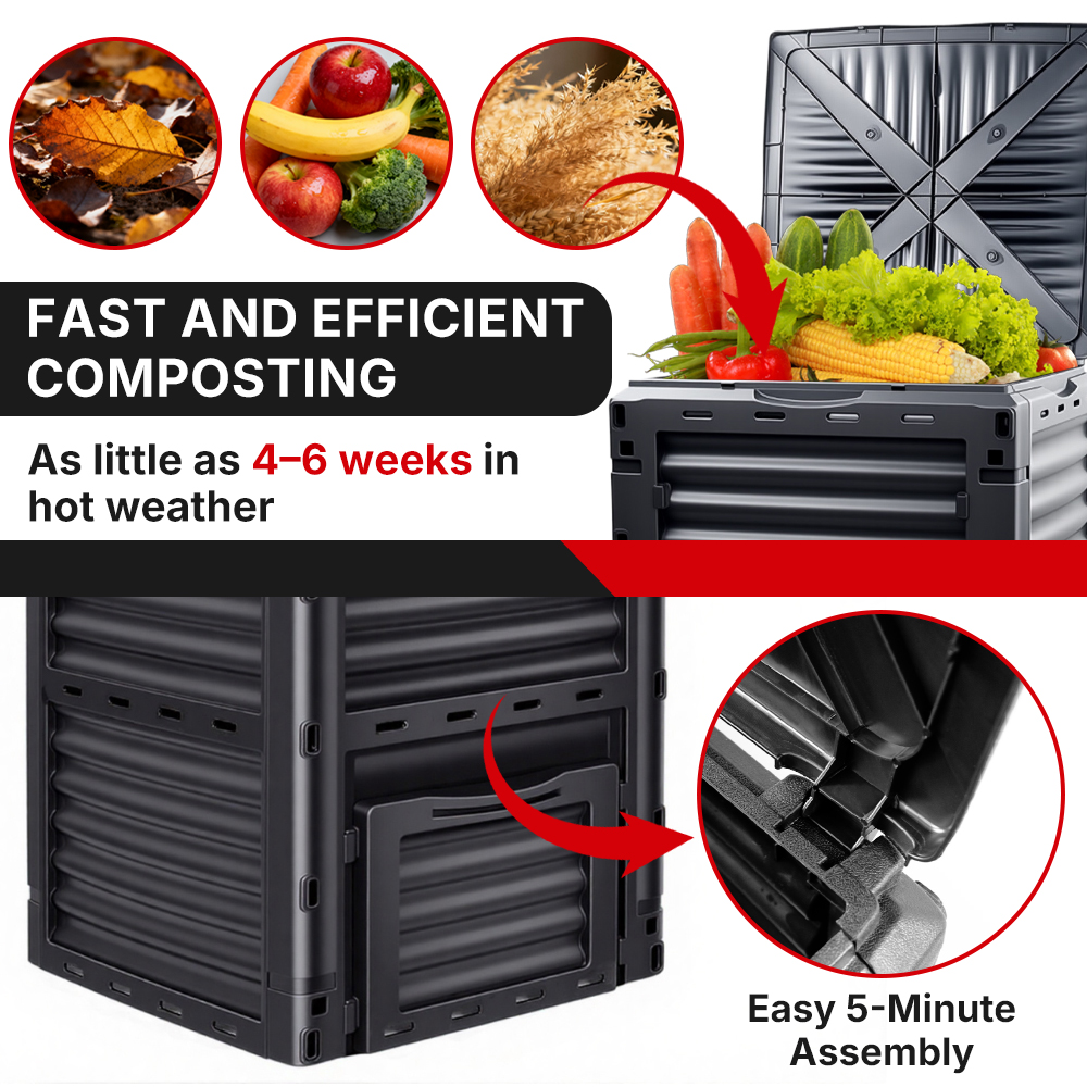 One99 Factory Direct 300L Plastic Garden Compost Bin Large Capacity Outdoor Worm Composter for Bulk Organic Waste Recycling