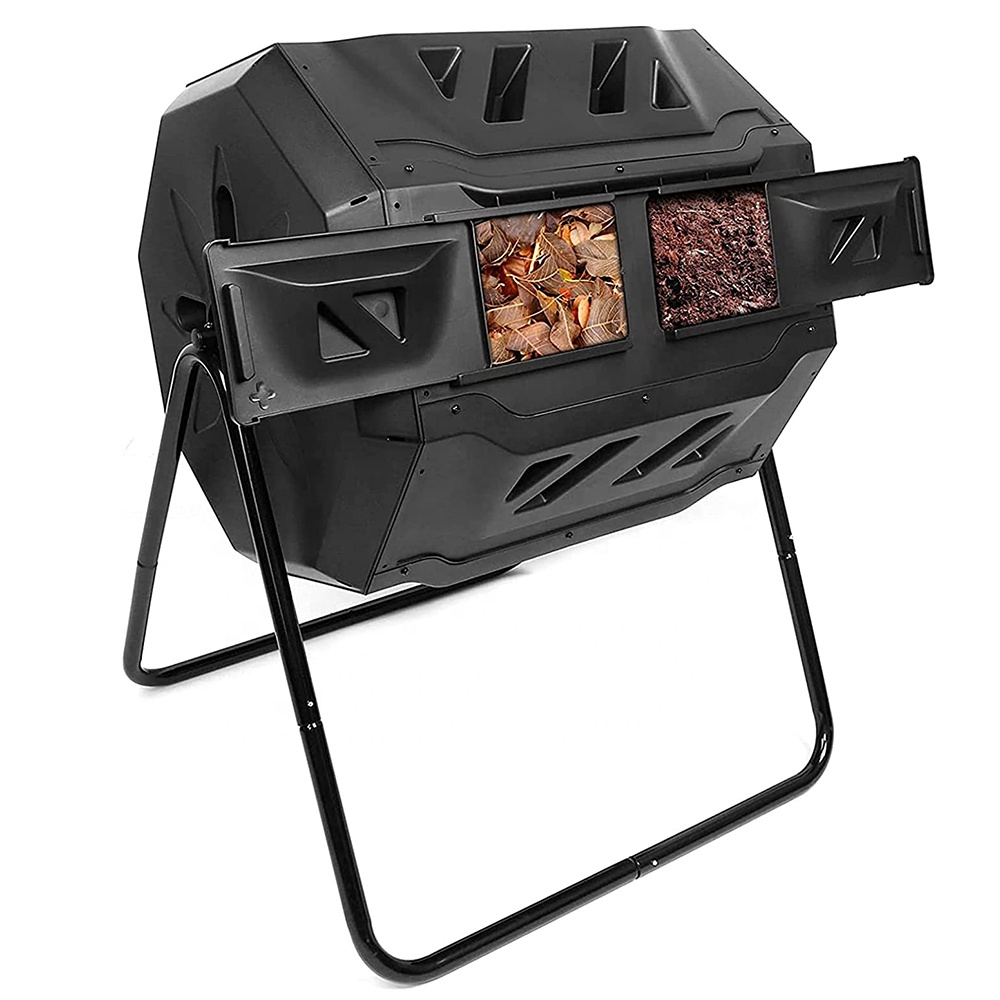 160L Outdoor Tumbling Composter Dual Rotating Batch Composting Bins Moving Type Turner Machion Composter for Garden Yard