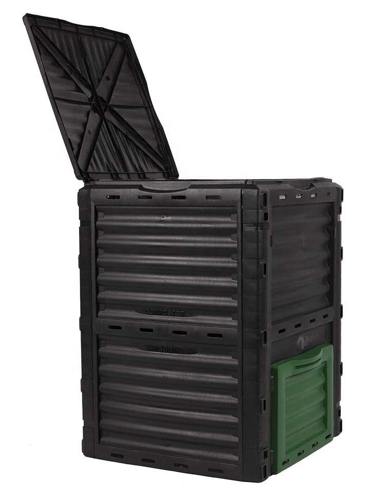 HUGELEAF All-season Eco-friendly PP 300L Modern Outdoor Dark Green+Black Garden Compost Bin with Sliding Door Easy Assembling