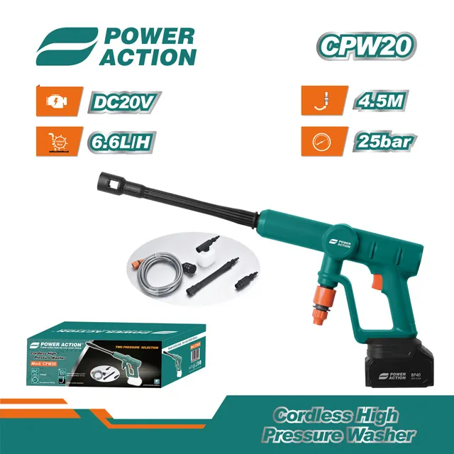 آلة تنظيف كهربائية لاسلكية لغسيل السيارات Cpw20 20V غسالة ضغط عالي محمولة تعمل ببطارية ليثيوم أيون