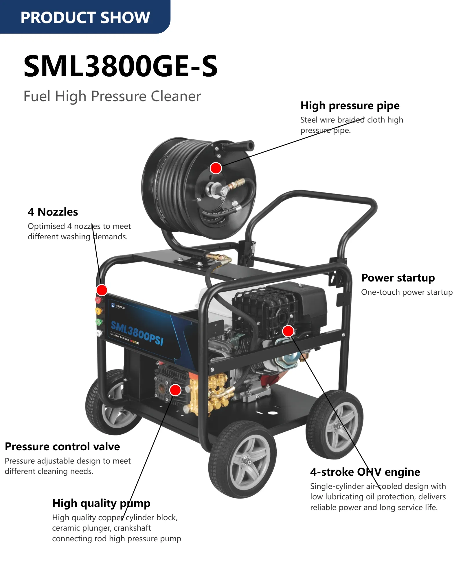 258bar 15HP غسالة سيارات عالية الضغط للاستخدام الثقيل بمحرك غازoline صناعي