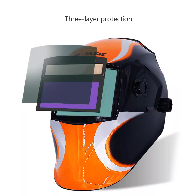 Jasic Automatic Light-Adjusting Welding Helmet with Head-Mounted Flip Welding Cap TIG Weld Face Shield for Welders' Full-Face Protection and Heatproof Safety He