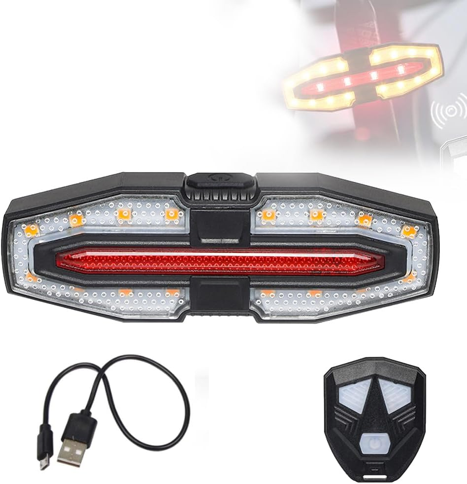 Bike Tail Light with Turn Signals Wireless Remote Control Waterproof Bicycle Rear Light Back USB Rechargeable Ultra Bright Safety Warning Cycling Taillight for