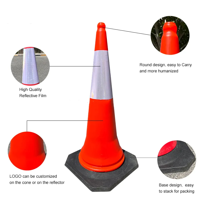 Reflective Anti-Collision Traffic Cone Rubber Material with White Warning Light Road Studs Barricade Post Cone for Safety