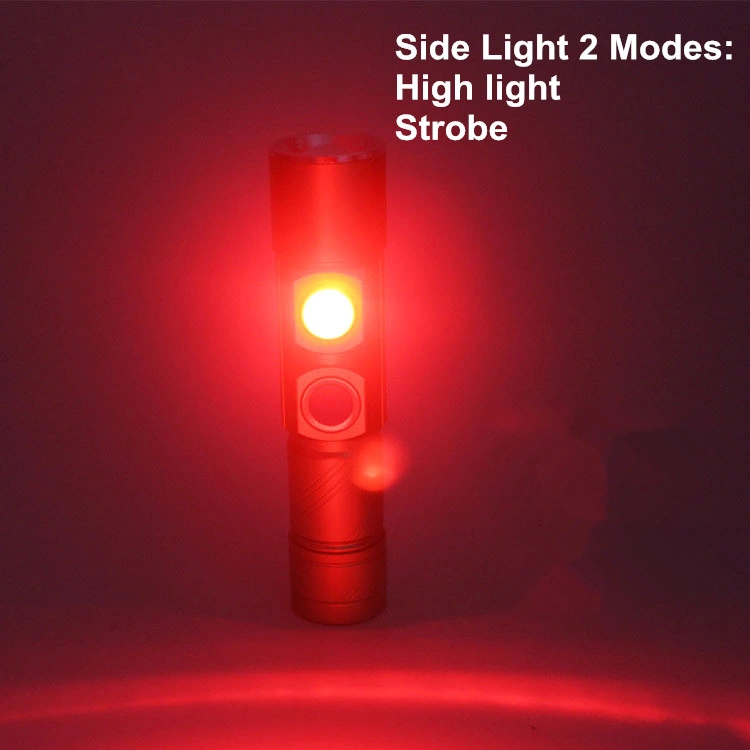 5 Modes 2* CREE Q5 LED Flashlight White/Red Color Built-in Rechargeable 16340 Battery USB Zoomable Signal Torch Light