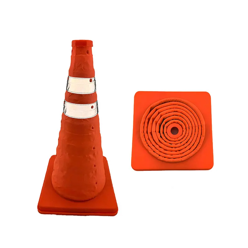 Traffic Fold Cones Safety / Folding Road Cone 70cm PP Material Plastic Warning Reflective Can with Light