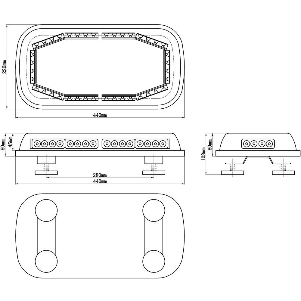 440mm Multi-Voltage Big Power Amber LED Light Mini Bar 601-10LC