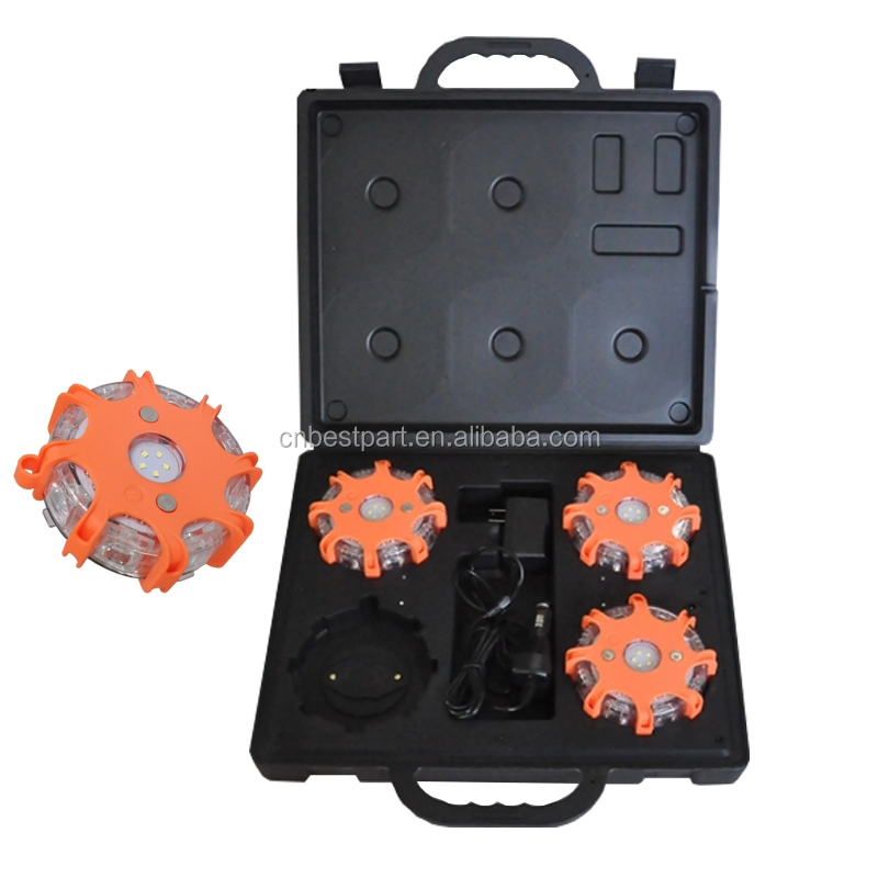 4 Pack LED Red Blue Beacon Road Flare for The Car Truck Traffic Emergency LED Strobe Signal Lighting Rechargeable Roadside Emergency Warning Light