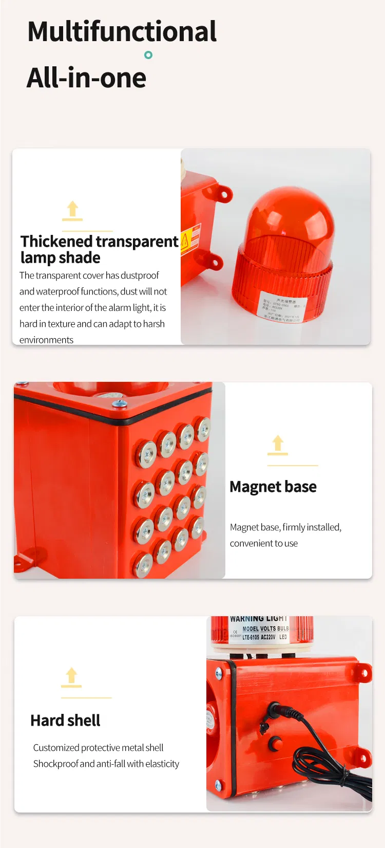 Industrial Sound and Light Alarm Magnetic Suction