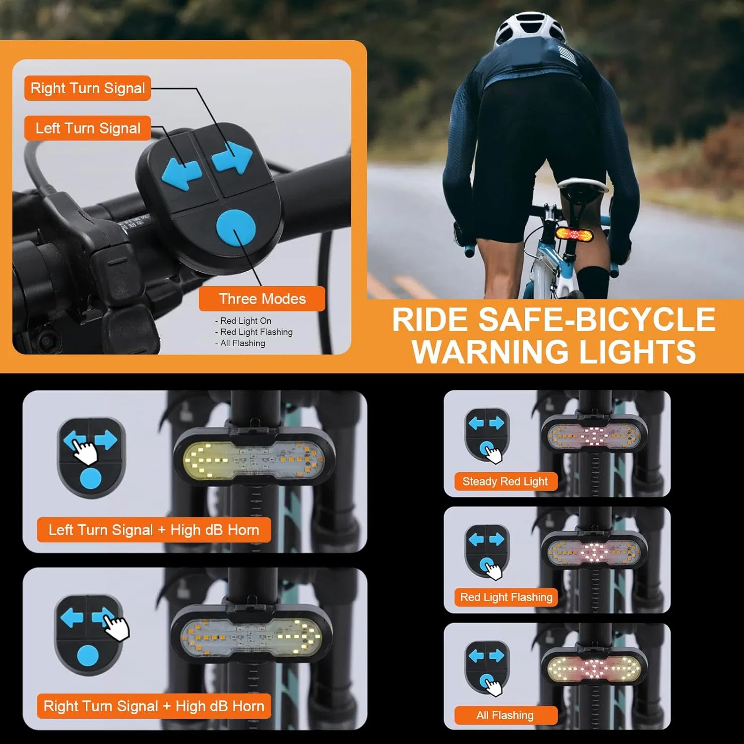 Smart Bike Tail Light with Turn Signal, Wireless Remote Control, USB Rechargeable Bicycle LED Warning Light, Waterproof Night Cycling Safety Bike Blinker for E-