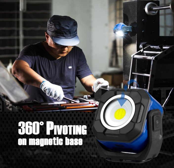 10W COB Portable Spotlight Rechargeable Waterproof Light with Magnet Base for Portable Outdoor Work Light