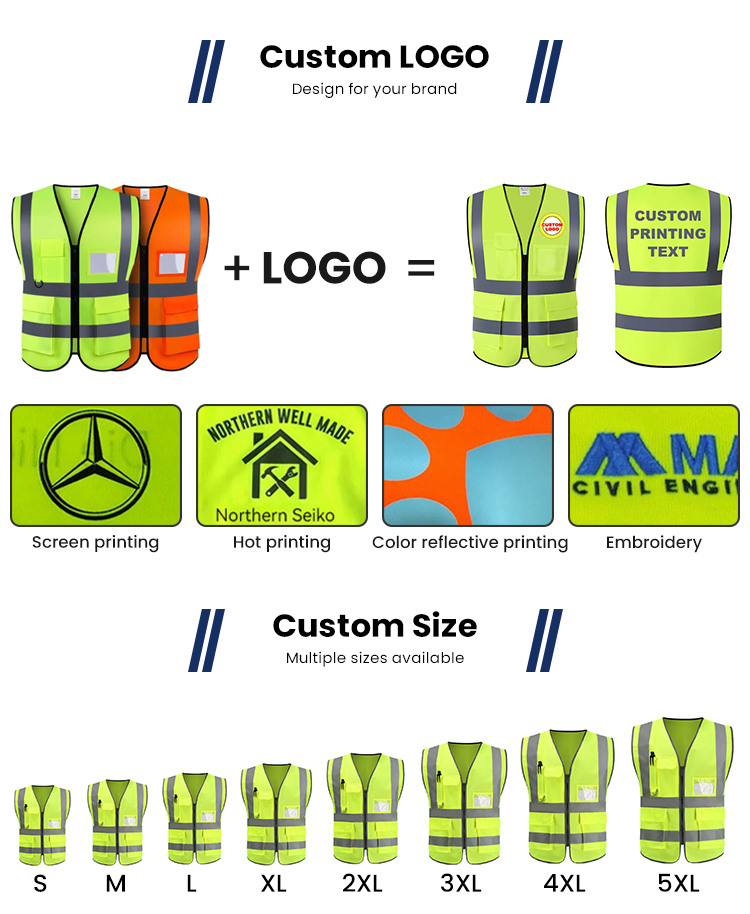 Customized Multi-Pocket Reflective Safety Clothing Construction Hi Vis Reflective Vest Traffic Jacket Safety Vest
