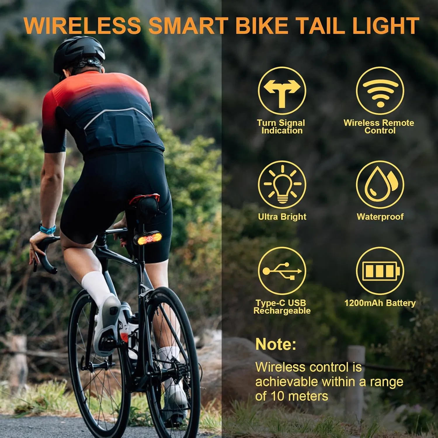Smart Bike Tail Light with Turn Signal, Wireless Remote Control, USB Rechargeable Bicycle LED Warning Light, Waterproof Night Cycling Safety Bike Blinker for E-