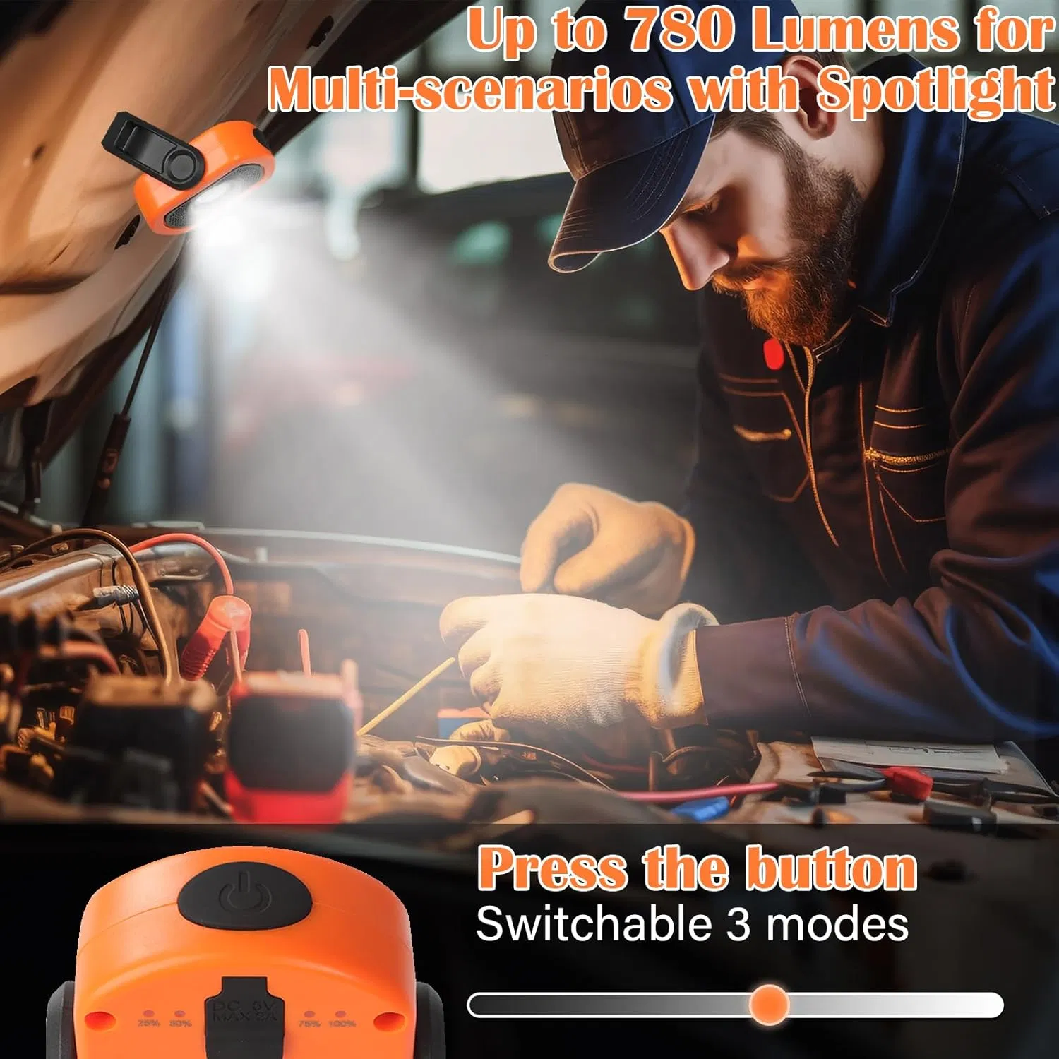 Rechargeable Work Light 360 Rotating IP65 Portable LED Magnetic Pocket Light Red