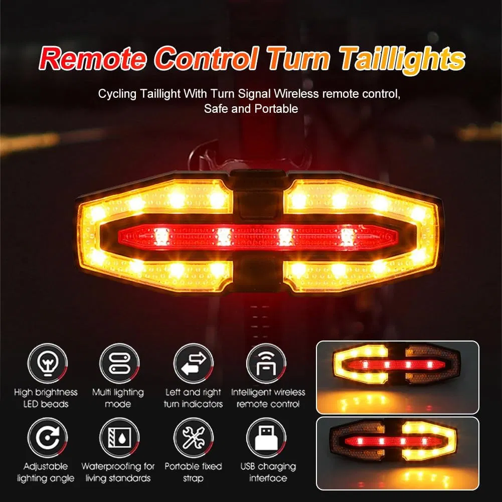 Bike Tail Light with Turn Signals Wireless Remote Control Waterproof Bicycle Rear Light Back USB Rechargeable Ultra Bright Safety Warning Cycling Taillight for