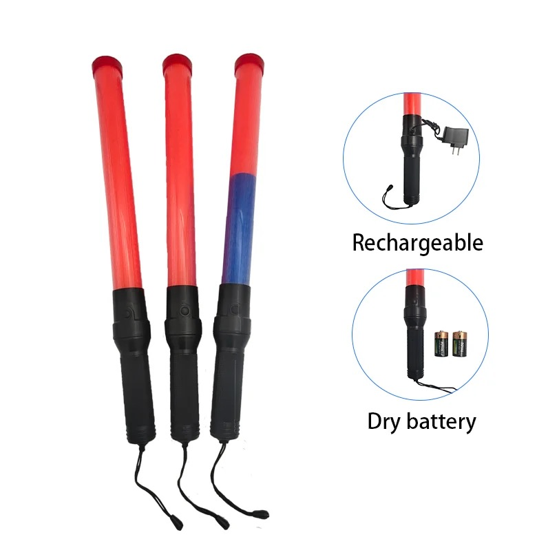 Waterproof Rechargeable LED Traffic Signal Baton Red Flashing Light LED Traffic Baton 54cm Light Stick