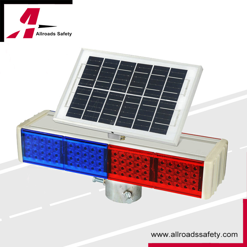 4-Sides Flashing Solar Powered Red &amp; Blue LED Road Traffic Control Warning Light (8 modules)