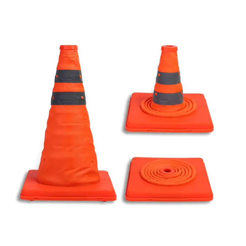 Traffic Fold Cones Safety / Folding Road Cone 70cm PP Material Plastic Warning Reflective Can with Light