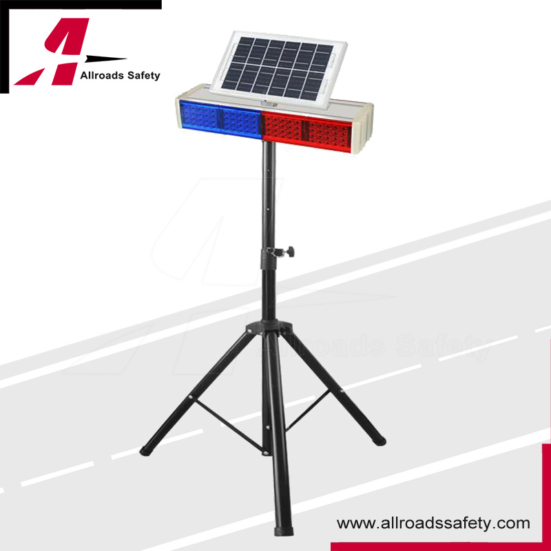 4-Sides Flashing Solar Powered Red &amp; Blue LED Road Traffic Control Warning Light (8 modules)