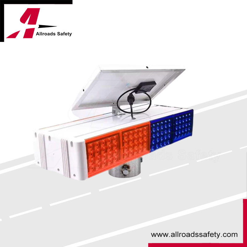 4-Sides Flashing Solar Powered Red &amp; Blue LED Road Traffic Control Warning Light (8 modules)