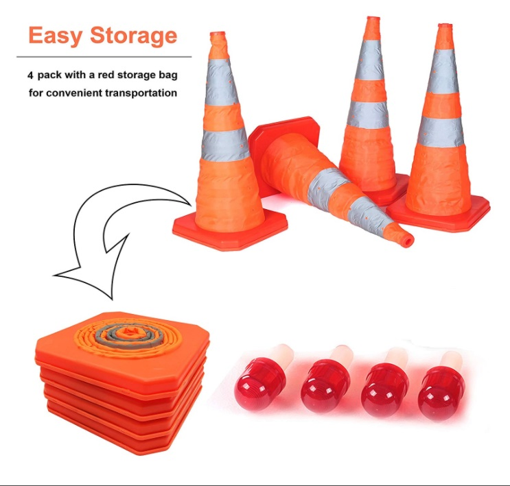 Wholesale Traffic Collapsible LED Cone Road Emergency Signal Warning Cone with LED Light Multi Purpose Pop up Reflective Folding Safety Cone (Orange X4)