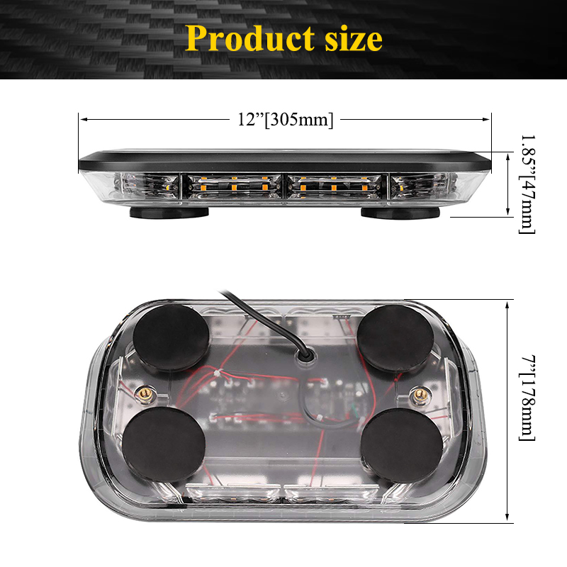 Strong Magnetic Base 12inch 12V-24V Car Truck Roof Red Blue Beacon LED Flashing Warning Light, Bus Lorry Van SUV Magnet Mounting Patrol Emergency Strobe Lamp