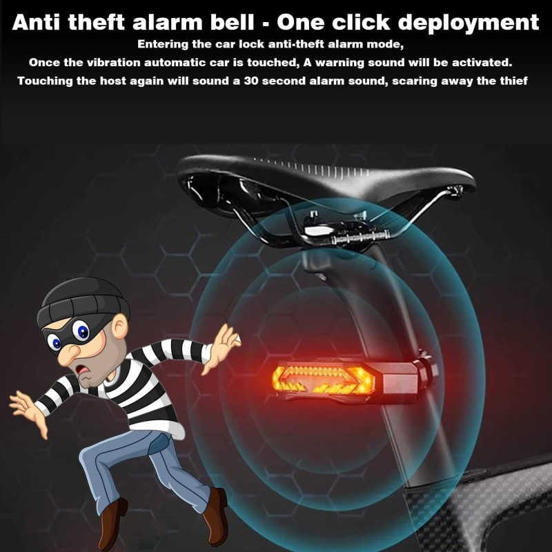 Smart Bike Tail Light Turn Signal Alarm LED Rear Lights Rechargeable Brake Cycling Bike Light