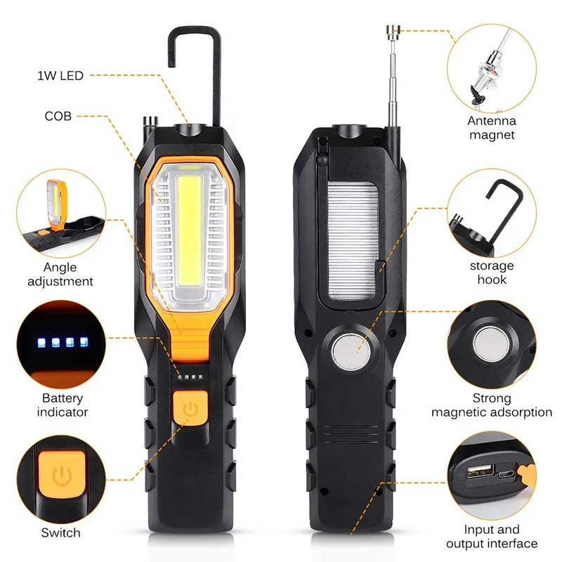 Portable LED Flashlight Work Inspection Light for Car Repair Household Emergency