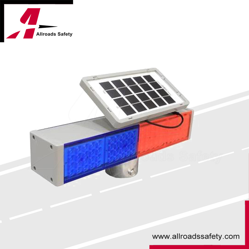4-Sides Flashing Solar Powered Red &amp; Blue LED Road Traffic Control Warning Light (8 modules)