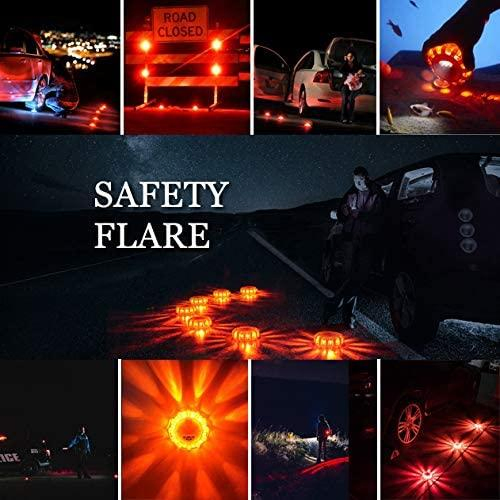 6 Pack Rechargeable Carrying Case LED Flashing Signal Light Vehicle Flare Warning Light for Car Boat